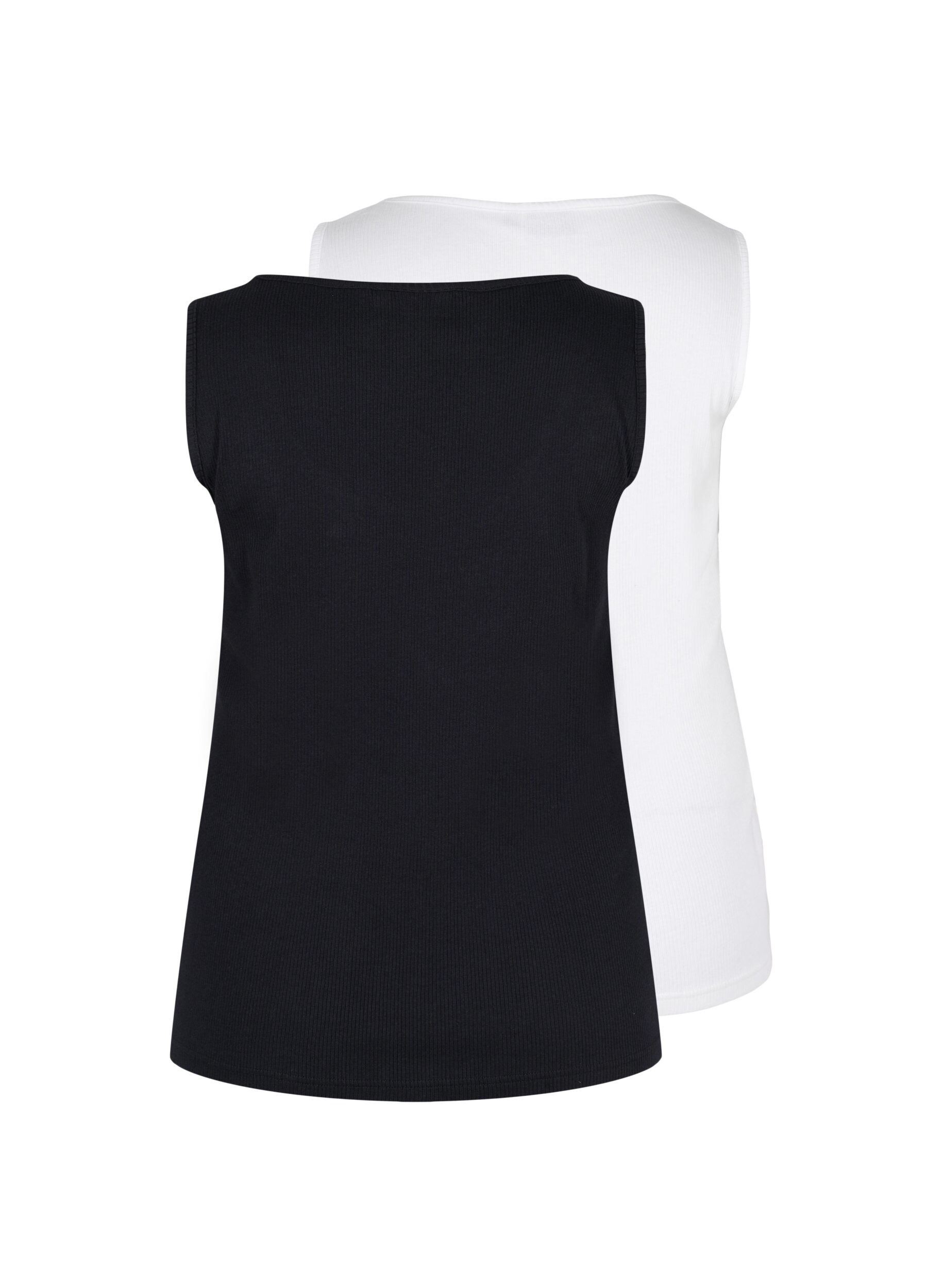 Zizzi2er-Pack Basic Tanktop in Ripp Optik, Black/Bright White, Packshot image number 1