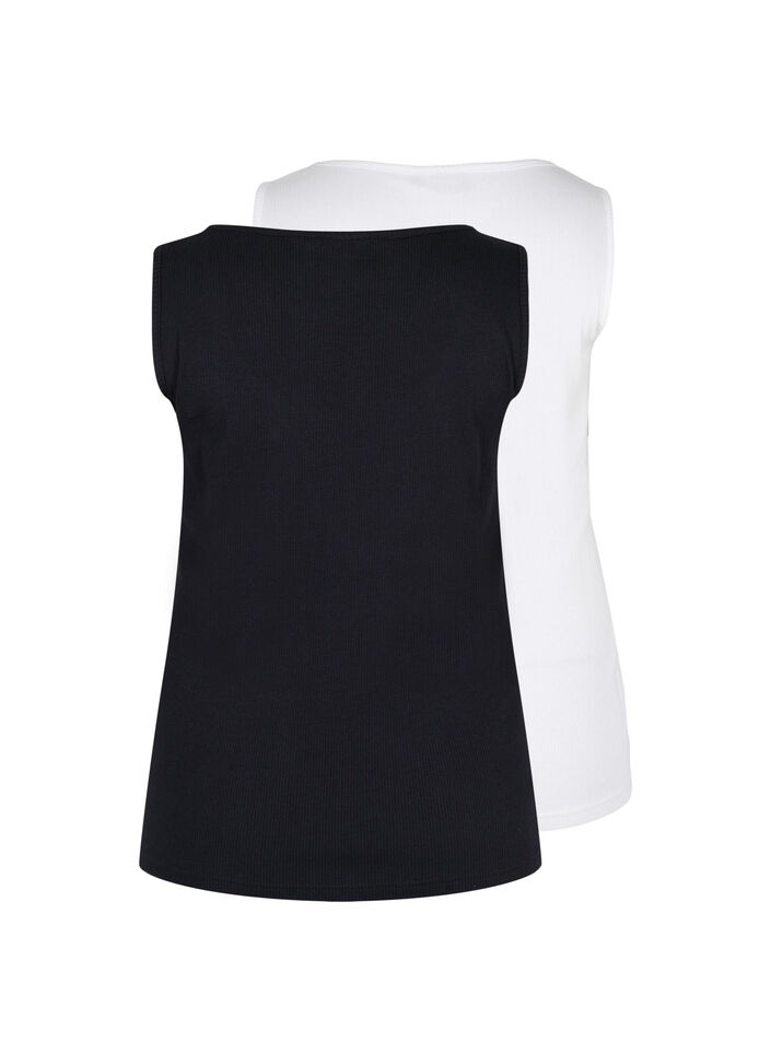 2er-Pack Basic Tanktop in Ripp Optik, Black/Bright White, Packshot image number 1