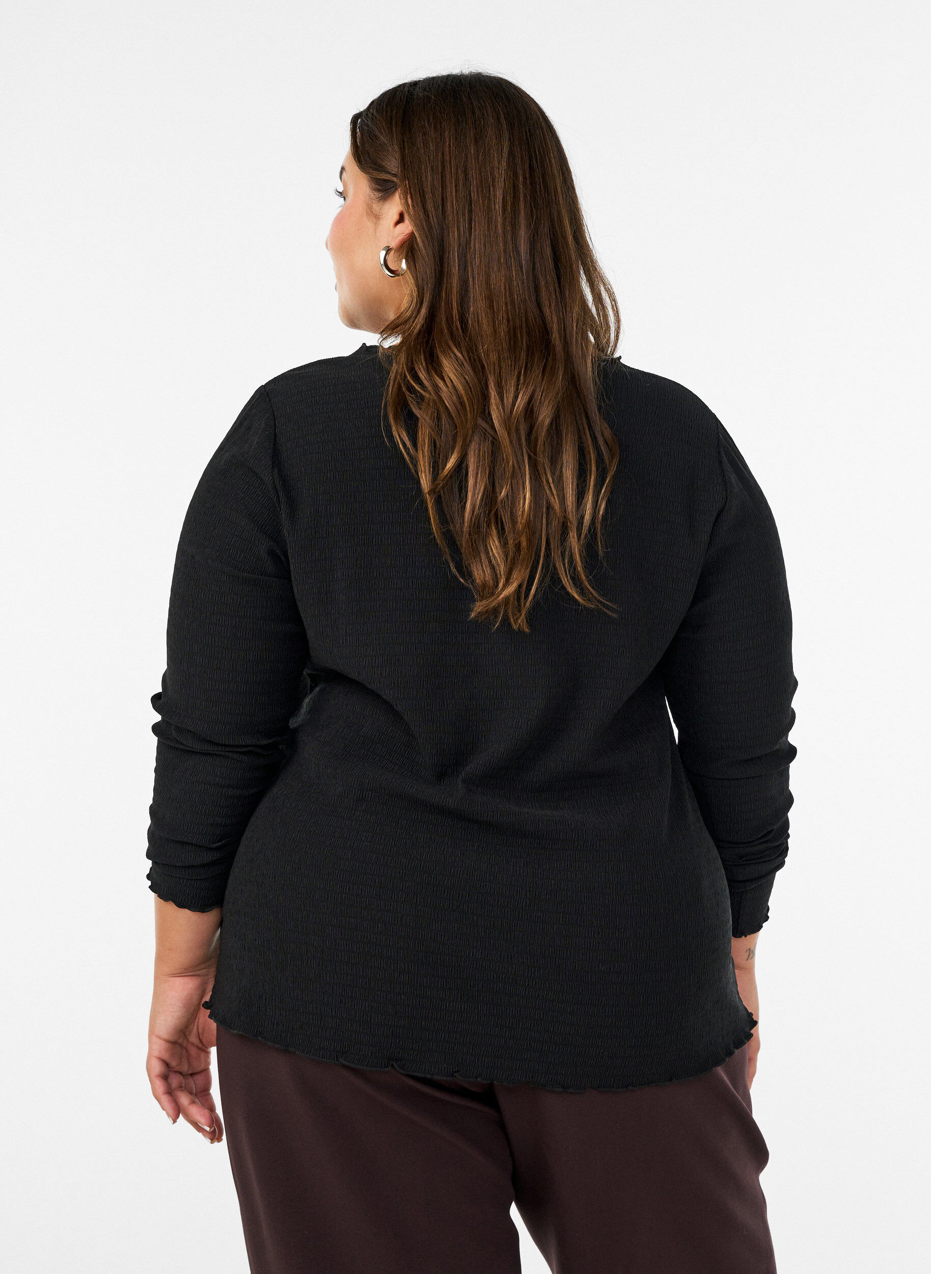 ZizziStrukturierte Bluse mit gewellten Kanten, Schwarz, Model image number 2