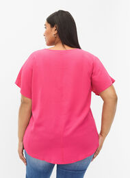 Bluse mit kurzen Ärmeln und Rundhalsausschnitt, Raspberry Sorbet, Model