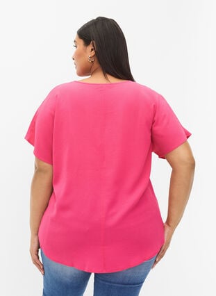 Bluse mit kurzen Ärmeln und Rundhalsausschnitt, Raspberry Sorbet, Model image number 1