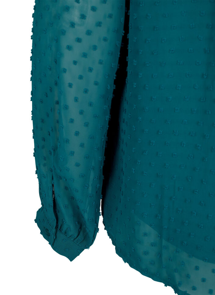  Hemdbluse mit Rüschen und Punktstruktur, Shaded Spruce, Packshot image number 2