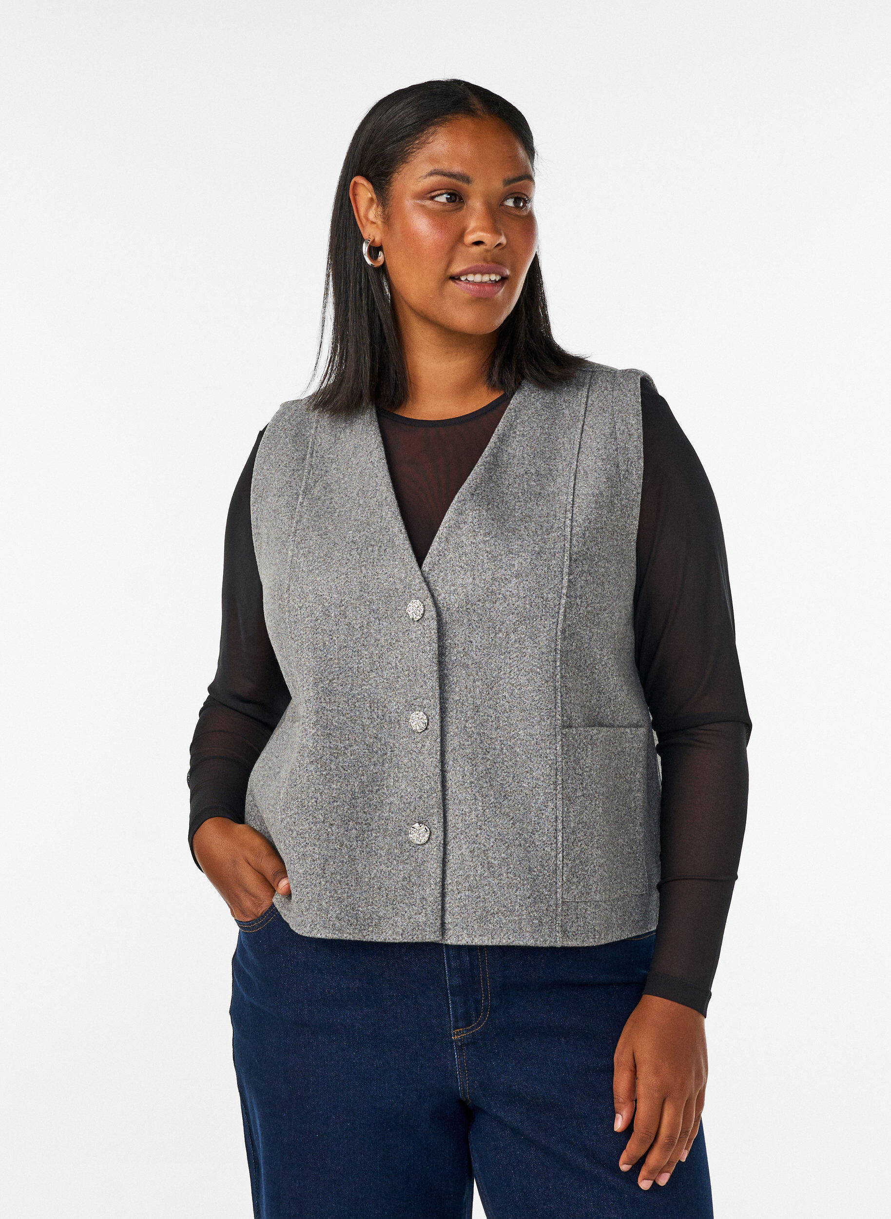 ZizziMeshbluse mit langen &Auml;rmeln, Schwarz, Model image number 0