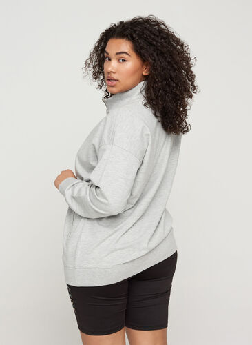 Meliertes Sweatshirt mit Reißverschluss, Light Grey Melange, Model image number 1