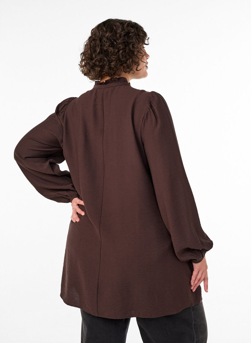 Tunika aus Viskose mit R&uuml;schen und Kn&ouml;pfen, Braun, Model image number 2