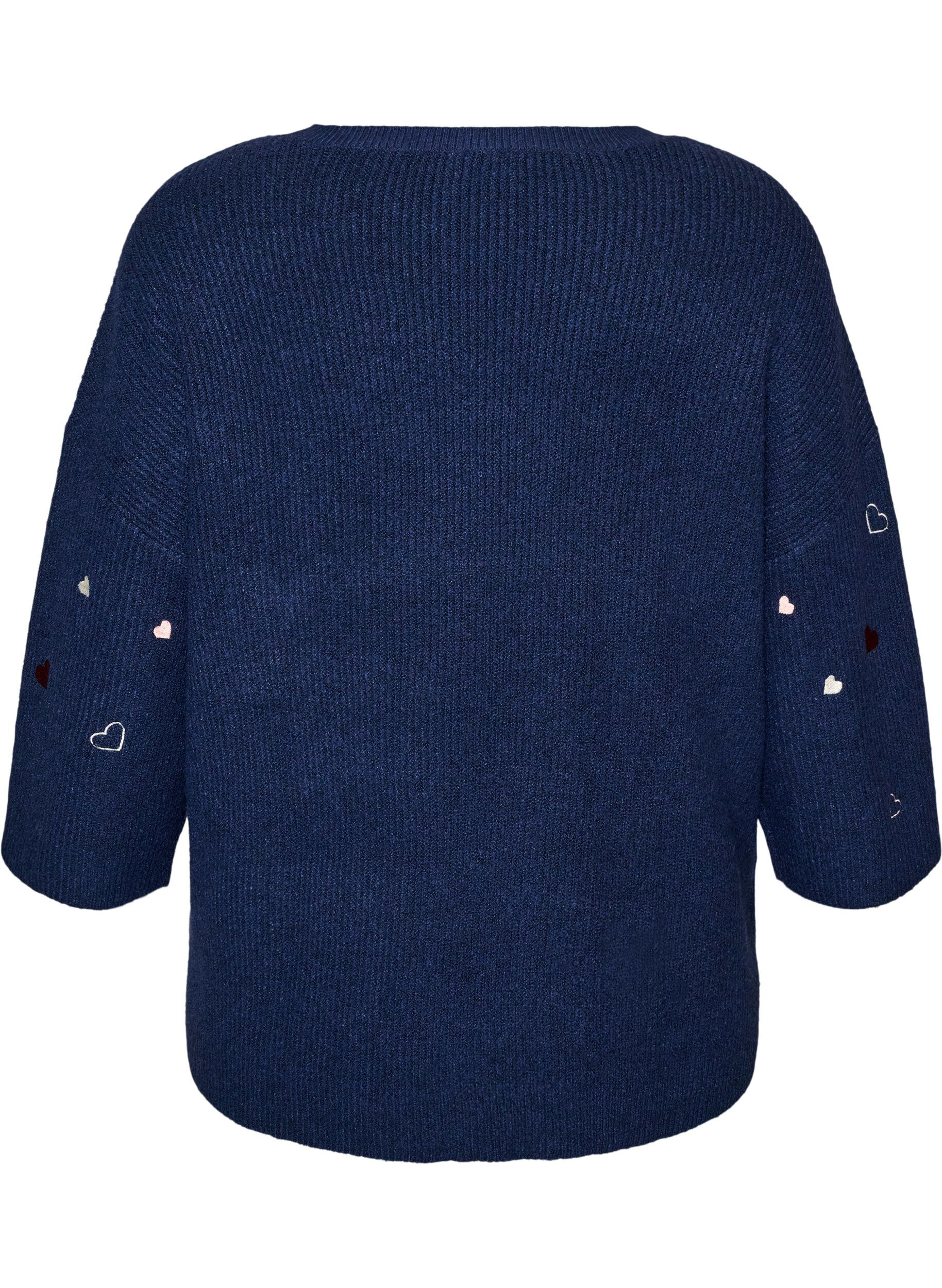 ZizziPullover mit Herzen und 3/4-&Auml;rmeln, Blau, Packshot image number 1