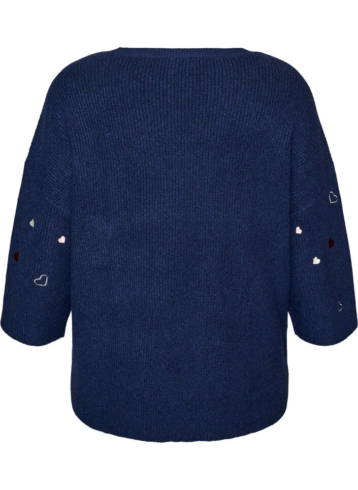 Pullover mit Herzen und 3/4-&Auml;rmeln, Blau, Packshot image number 1