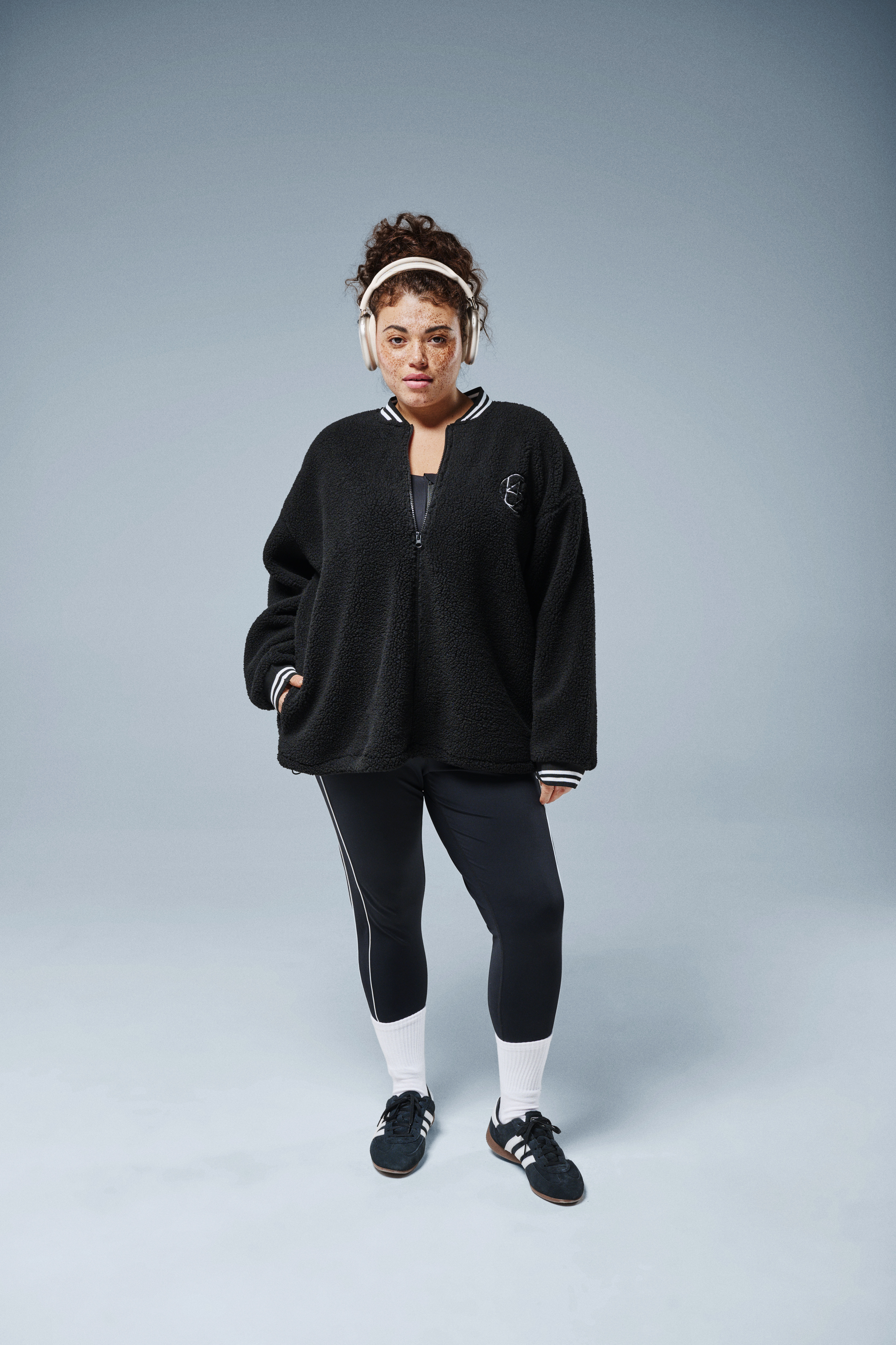 Teddy-Fleecejacke mit Streifendetails, , Model