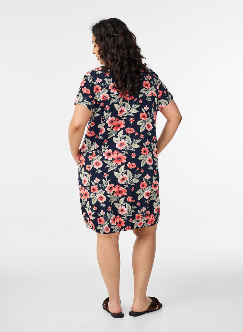 Kurz&auml;rmliges Baumwollkleid mit Print, Blau, Model image number 1