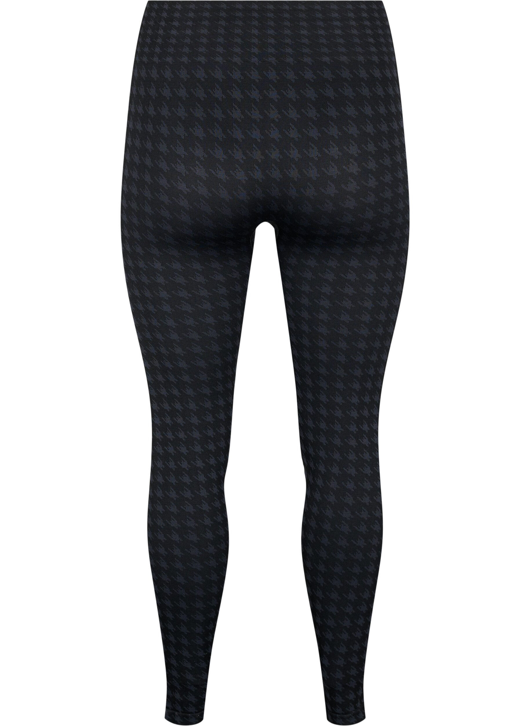 ZizziSeamless Leggings mit Hahnentrittmuster, Black w. Dark Grey, Packshot image number 1