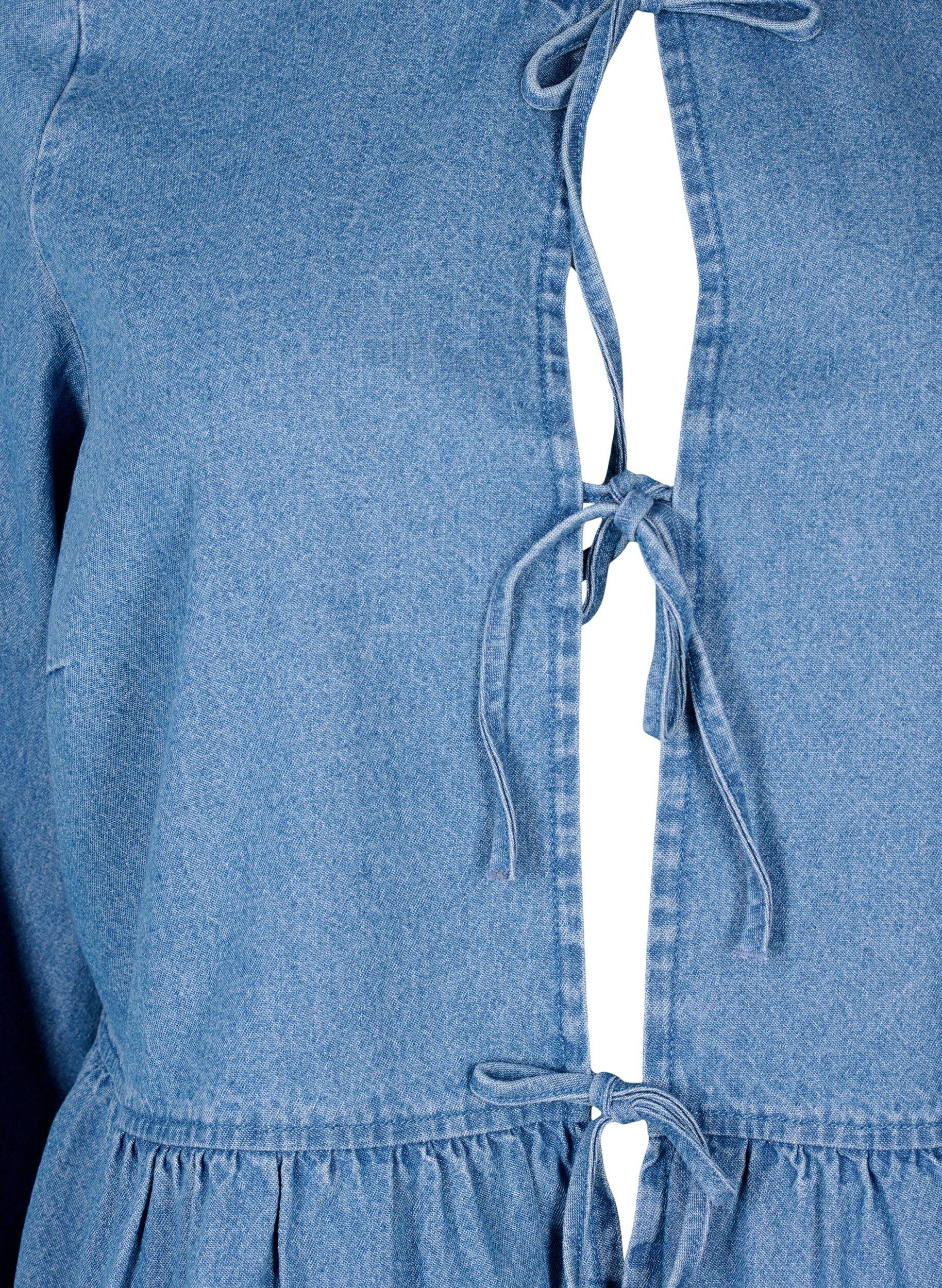 ZizziBluse aus Denim mit Sch&ouml;&szlig;chen und Bindeverschluss, Light Blue Denim, Packshot image number 2