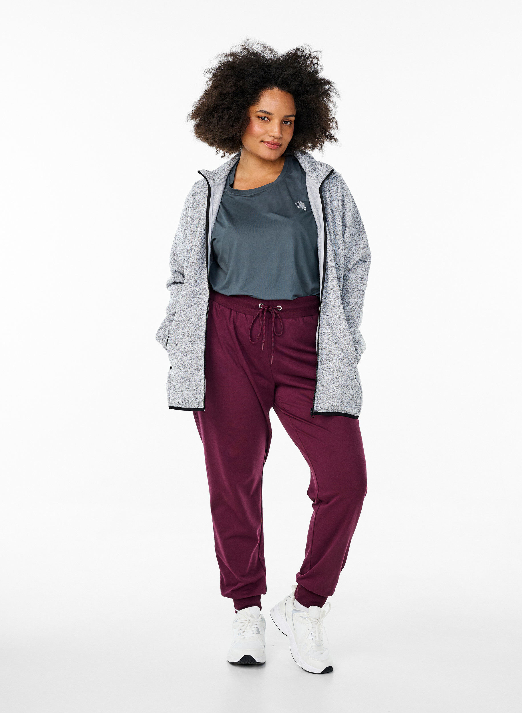 ZizziJersey-Cardigan mit hohem Kragen und Rei&szlig;verschluss, Grau, Model image number 1