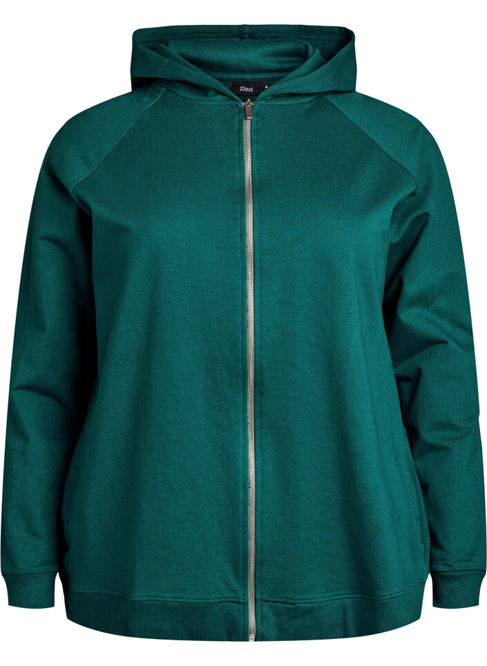 Hoodie aus Sweatstoff mit Rei&szlig;verschluss und R&uuml;ckendruck, Gr&uuml;n, Packshot image number 0