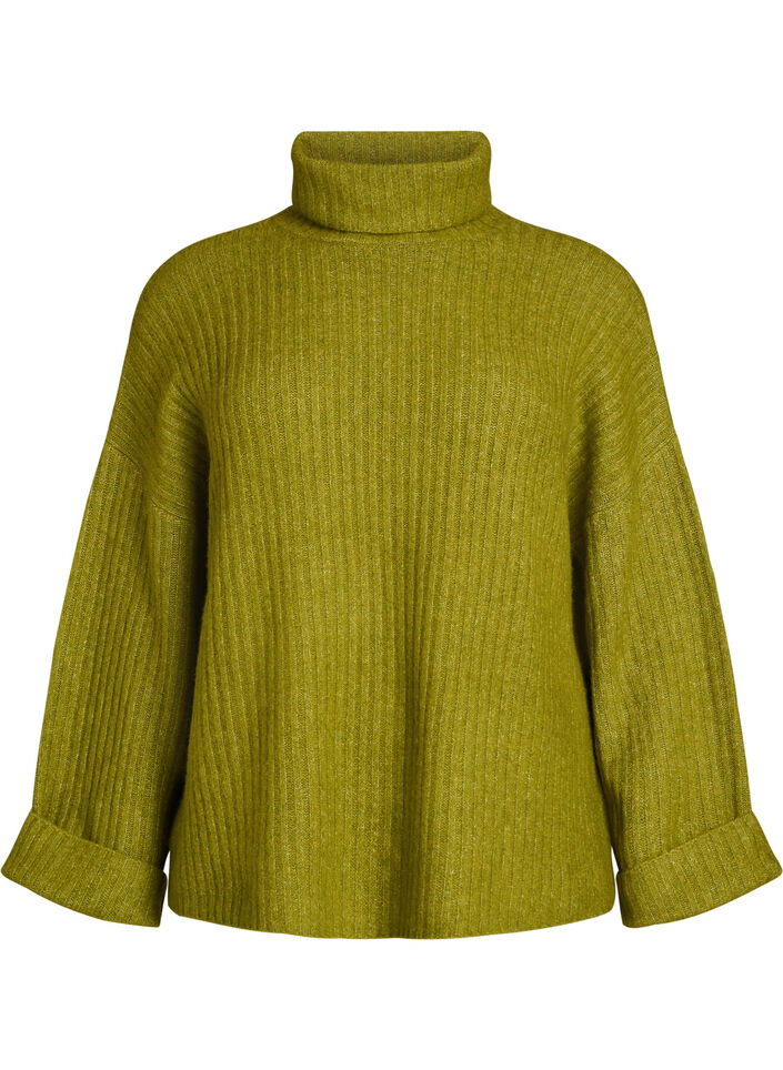 Stricktop mit Rollkragen, Gr&uuml;n, Packshot image number 0