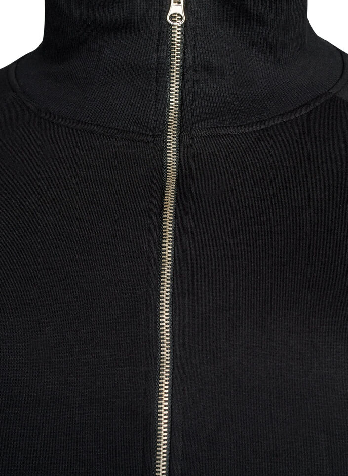 Sweatjacke mit hohem Kragen und Rei&szlig;verschluss, Schwarz, Packshot image number 2