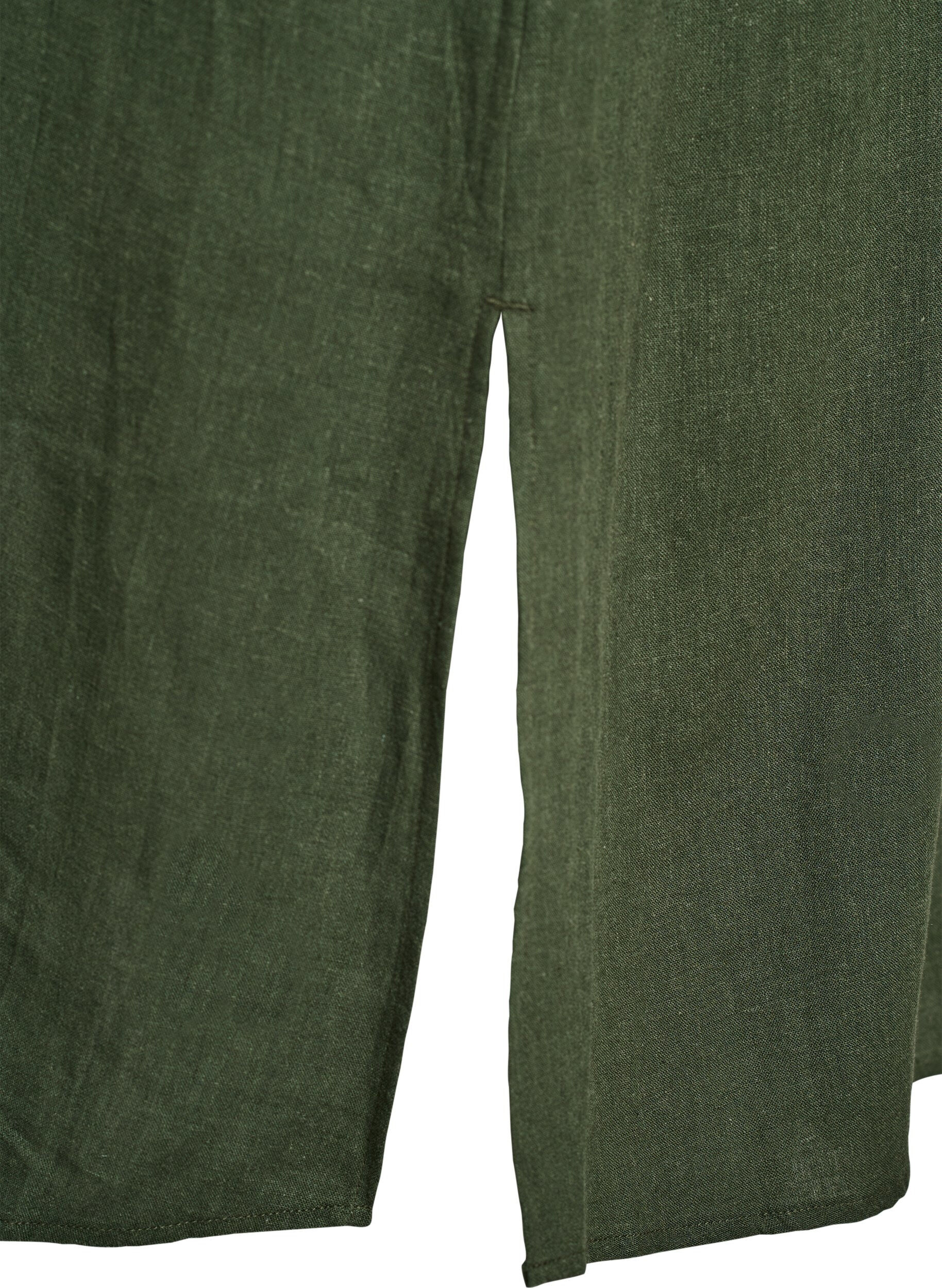 ZizziHemdblusenkleid aus Leinen und Viskose mit kurzen &Auml;rmeln, Gr&uuml;n, Packshot image number 3