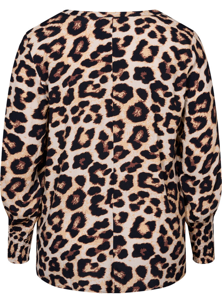 Bluse aus Viskose mit Print und Smock, Leo AOP, Packshot image number 1