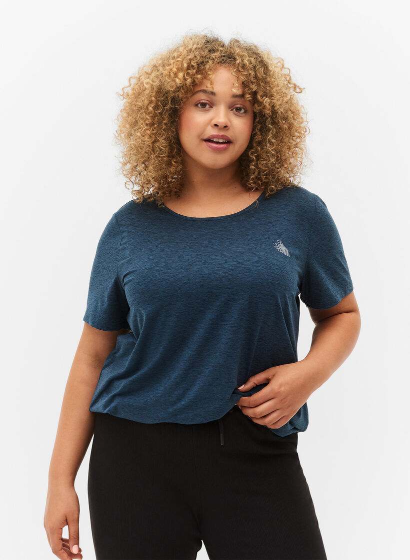 Melange Trainings-T-Shirt mit Rundhalsausschnitt, Night Sky Mel., Model image number 0