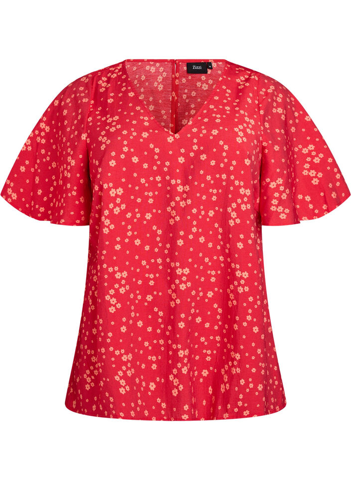 Bluse mit Blumenmuster und Fledermausärmeln, Rot, Packshot image number 0