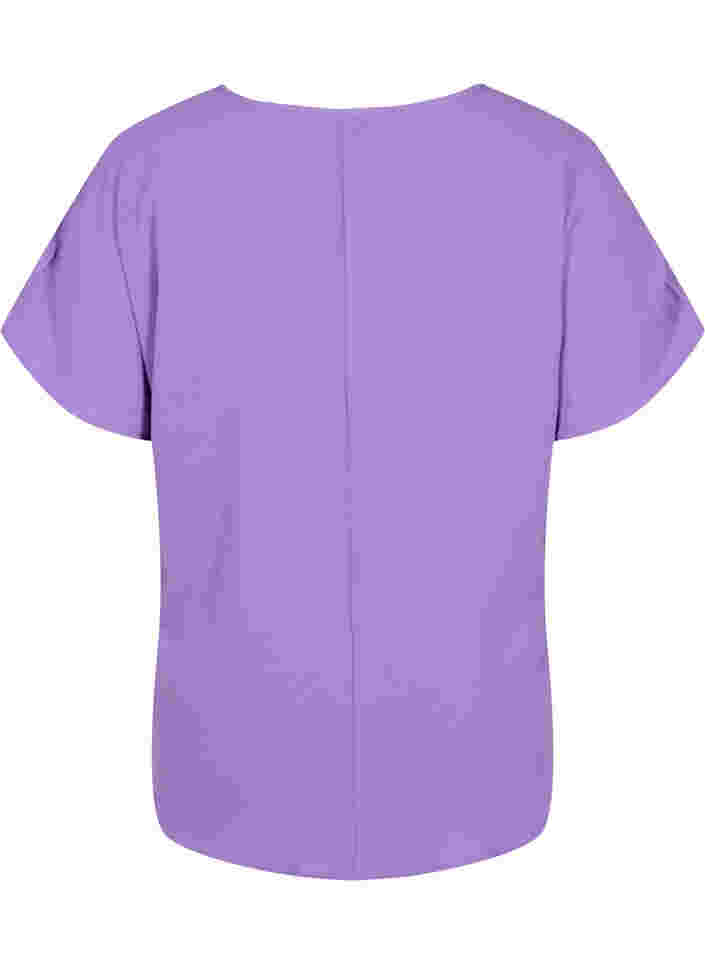 Bluse mit kurzen Ärmeln und Rundhalsausschnitt, Deep Lavender, Packshot image number 1