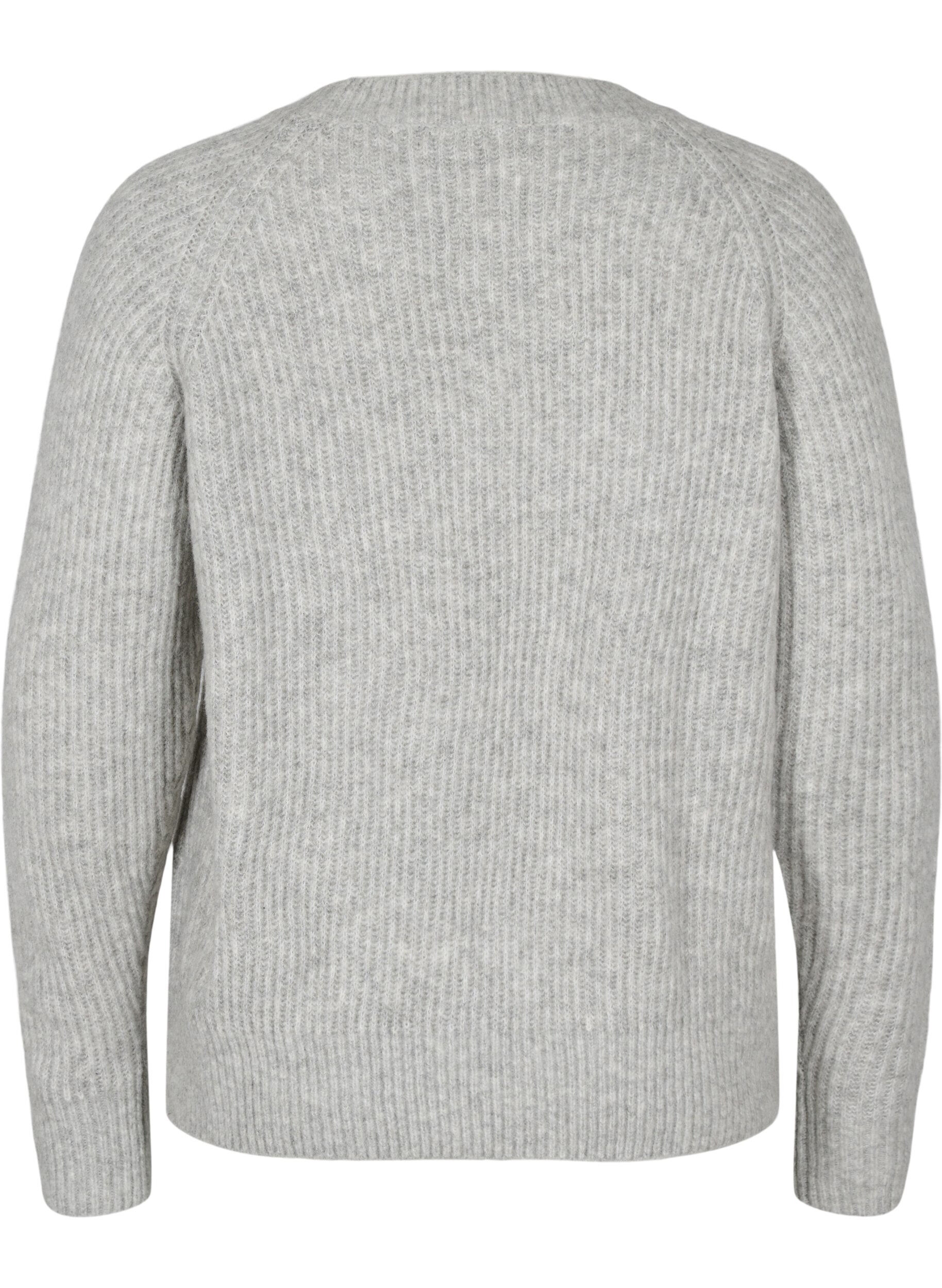 ZizziMelierter Strickpulli mit Perlenkn&ouml;pfen, Light Grey Melange, Packshot image number 1