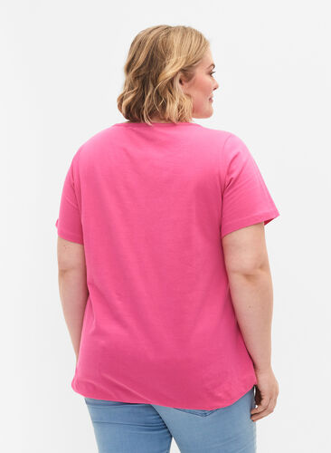 Kurzärmeliges T-Shirt aus Baumwolle, Shocking Pink, Model image number 1