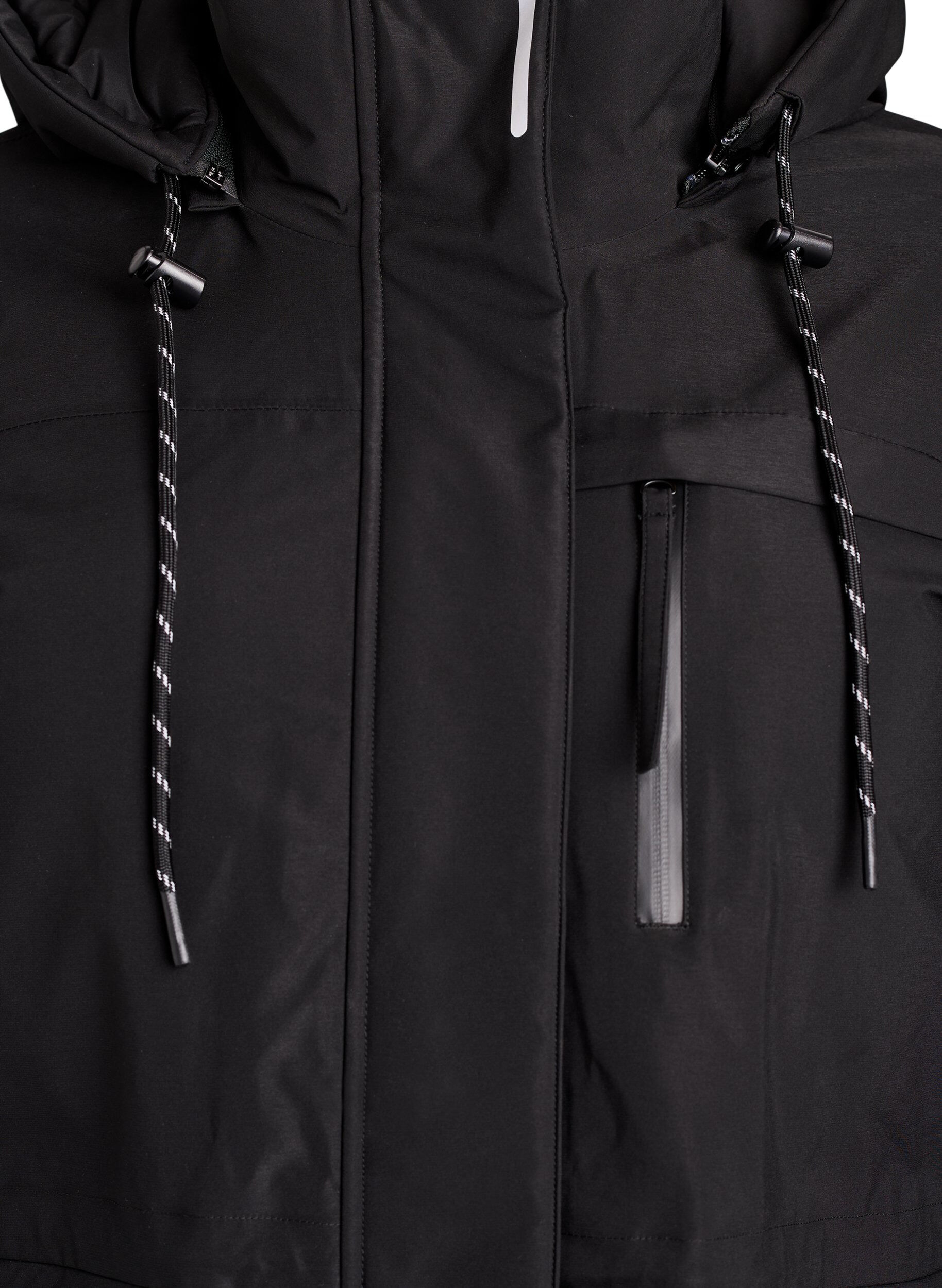 ZizziWasserabweisender Parka mit Kapuze und funktionellen Details, Schwarz, Packshot image number 2