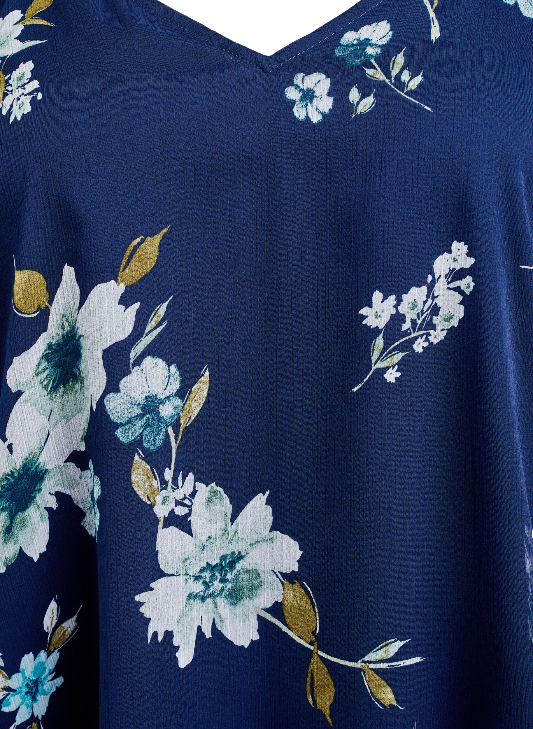 ZizziBluse aus Chiffon mit gebl&uuml;mtem Print und langen &Auml;rmeln, Blau, Packshot image number 2