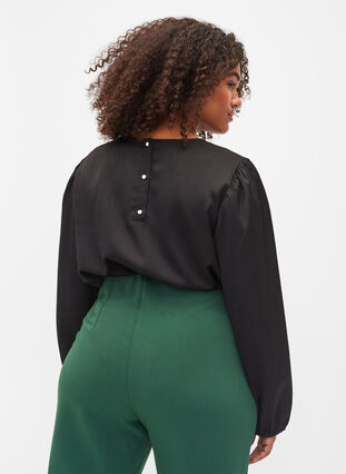 Langärmelige Bluse mit Rundhalsausschnitt, Black, Model image number 1