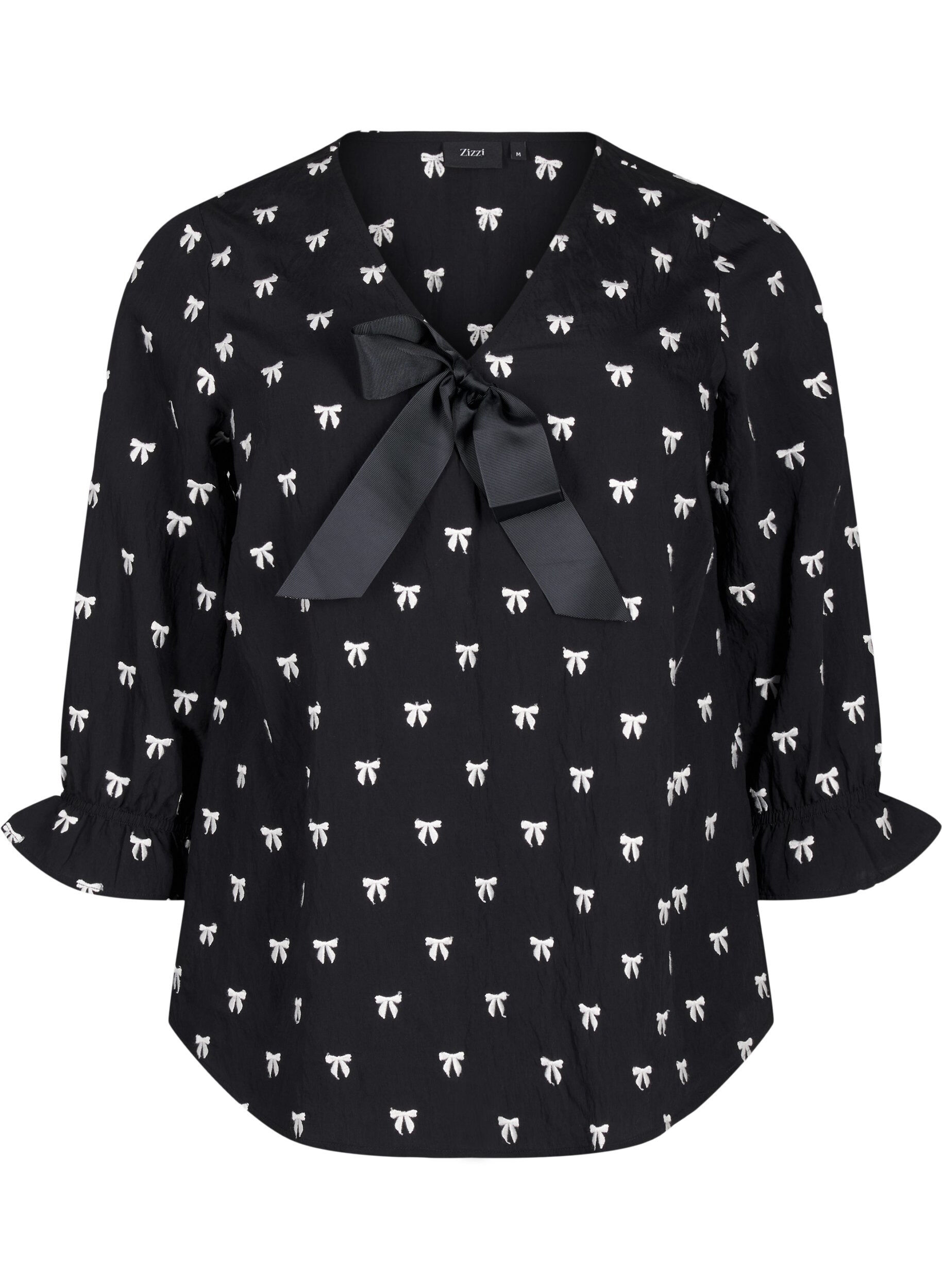 ZizziBluse mit Schleifen und 3/4-&Auml;rmeln, Black White Bow, Packshot image number 0