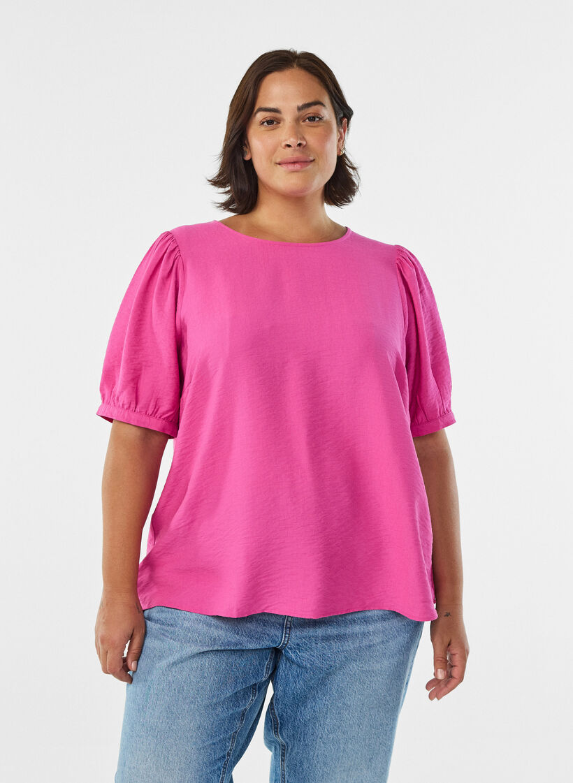 Bluse aus Viskose mit halben Ärmeln, Raspberry Rose, Model image number 0