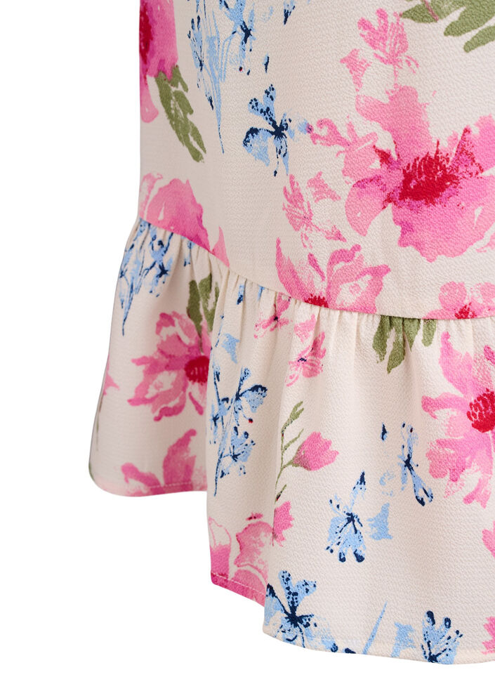 Blumiges Wickelkleid mit kurzen &Auml;rmeln, Wei&szlig;, Packshot image number 3