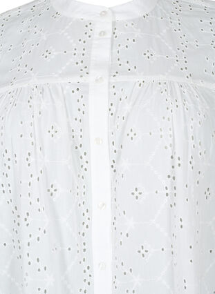 Hemdblusenkleid aus Baumwolle mit Lochstickerei, Bright White, Packshot image number 2
