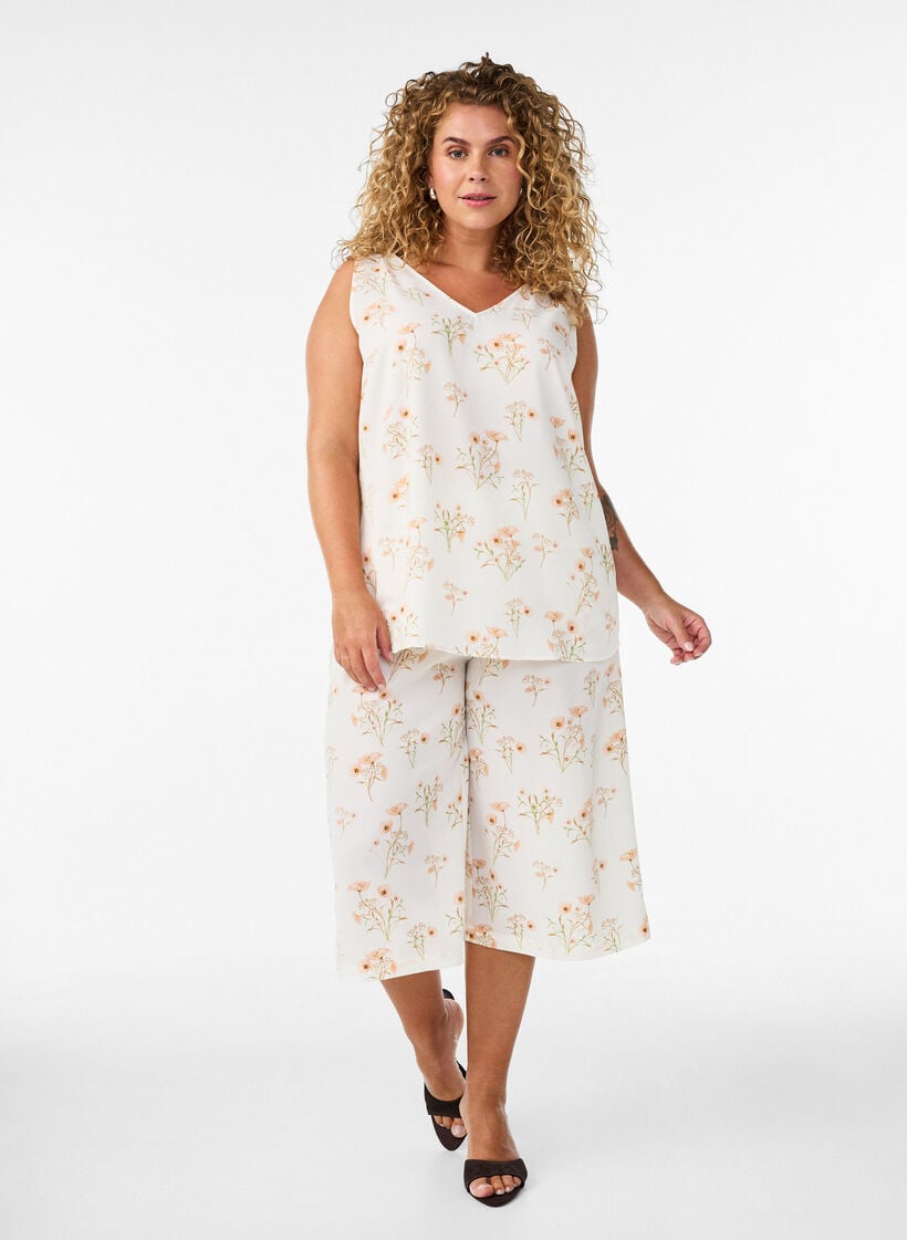 Culotte-Hose mit Print, Vanille, Model image number 0