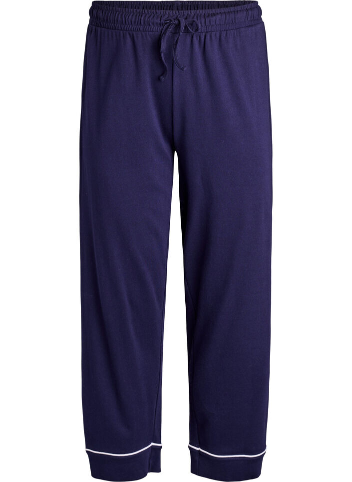 Baumwoll-Pyjamahose mit hohem Bund, Blau, Packshot image number 0
