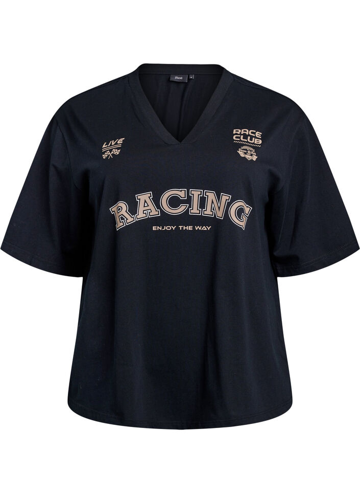 Oversize-T-Shirt mit Racing-Print, Schwarz, Packshot image number 0