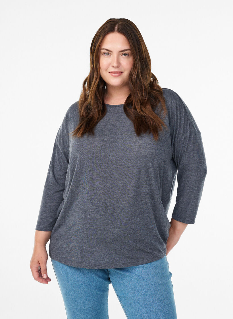 Bluse aus Jersey mit 3/4-&Auml;rmeln, Grau, Model image number 0
