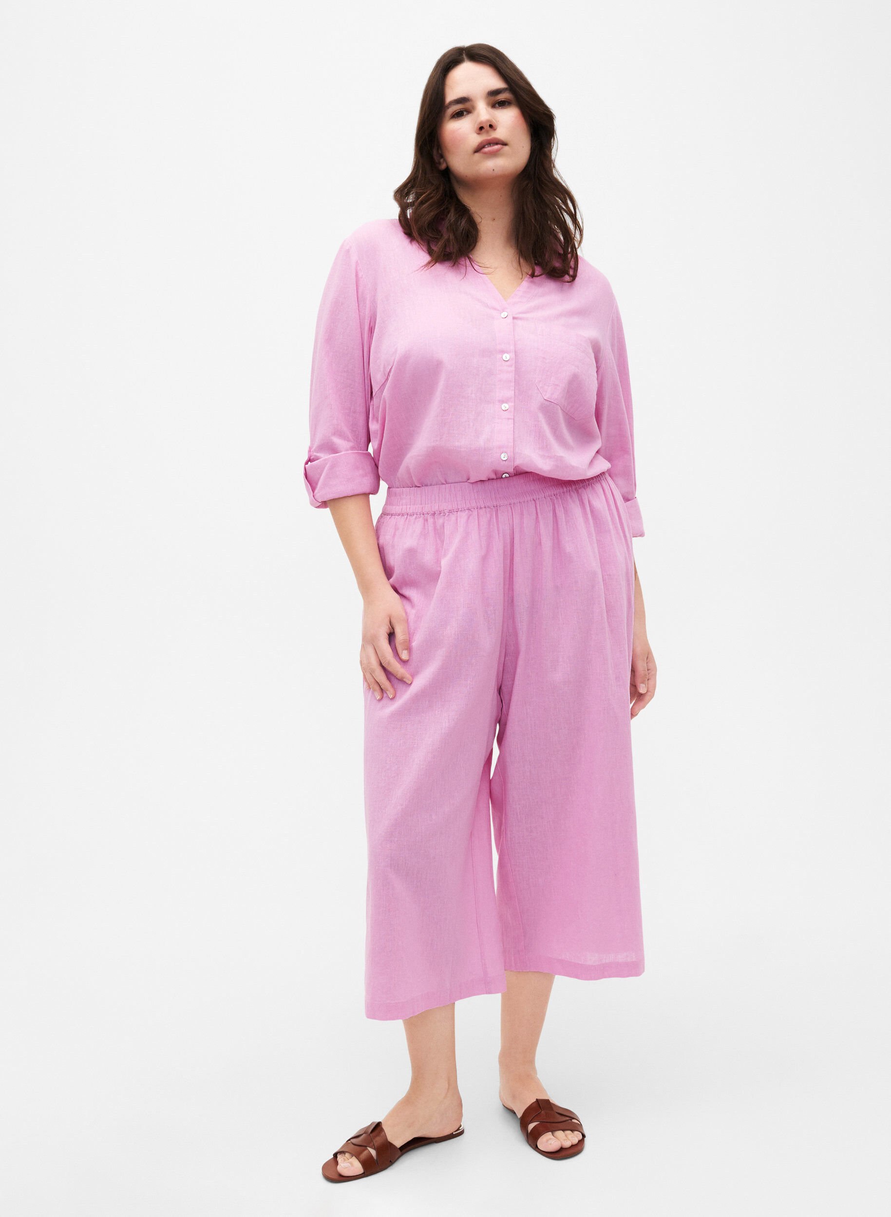 ZizziHemdbluse mit Knopfverschluss aus Baumwoll-/Leinengemisch, Rosebloom, Model image number 2