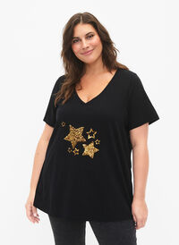 Baumwoll-T-Shirt mit Pailletten, Black W. Star, Model