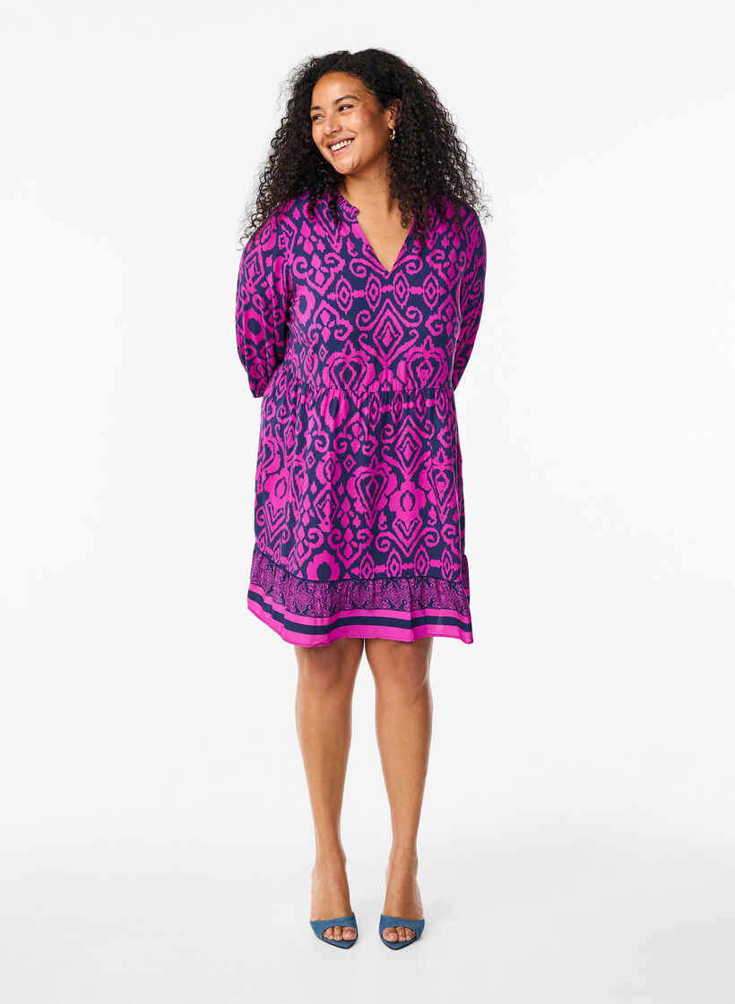 Kurzes Kleid mit Print und A-Form, Night Sky AOP, Model image number 2