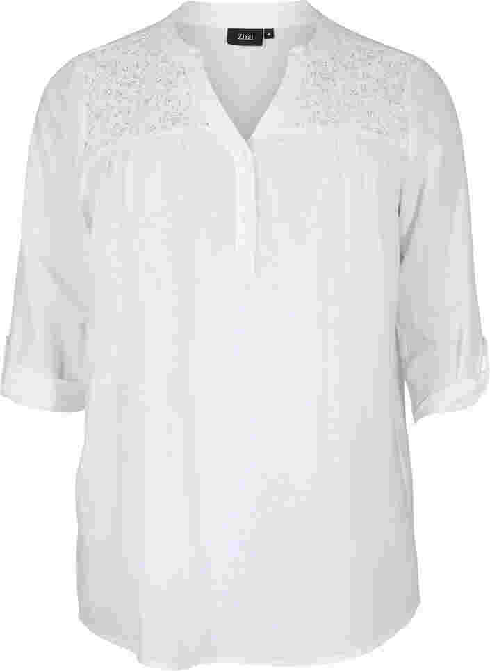 Baumwollbluse mit Spitzendetails, Bright White, Packshot image number 0