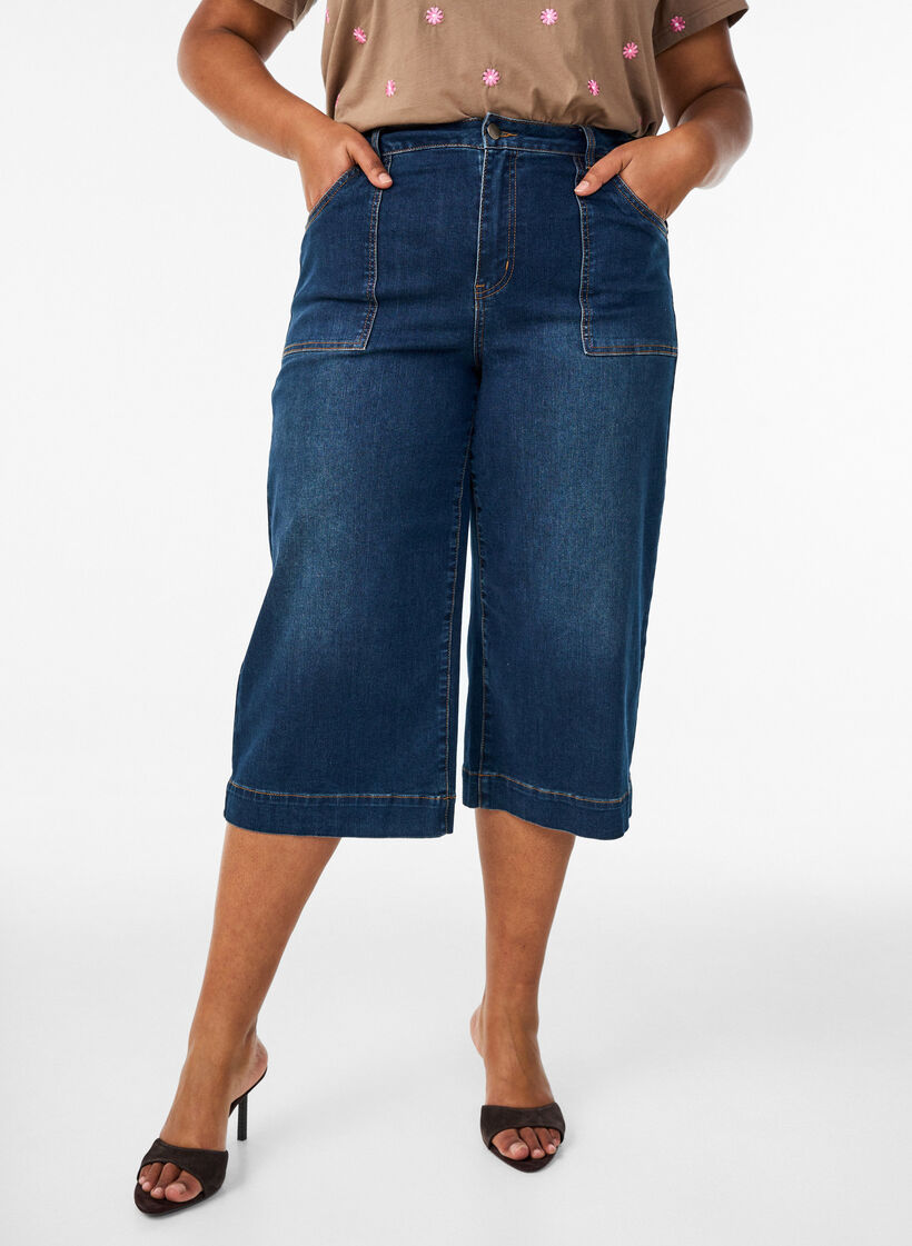 Denim-Knickers mit weiten Beinen, Blau, Model image number 0