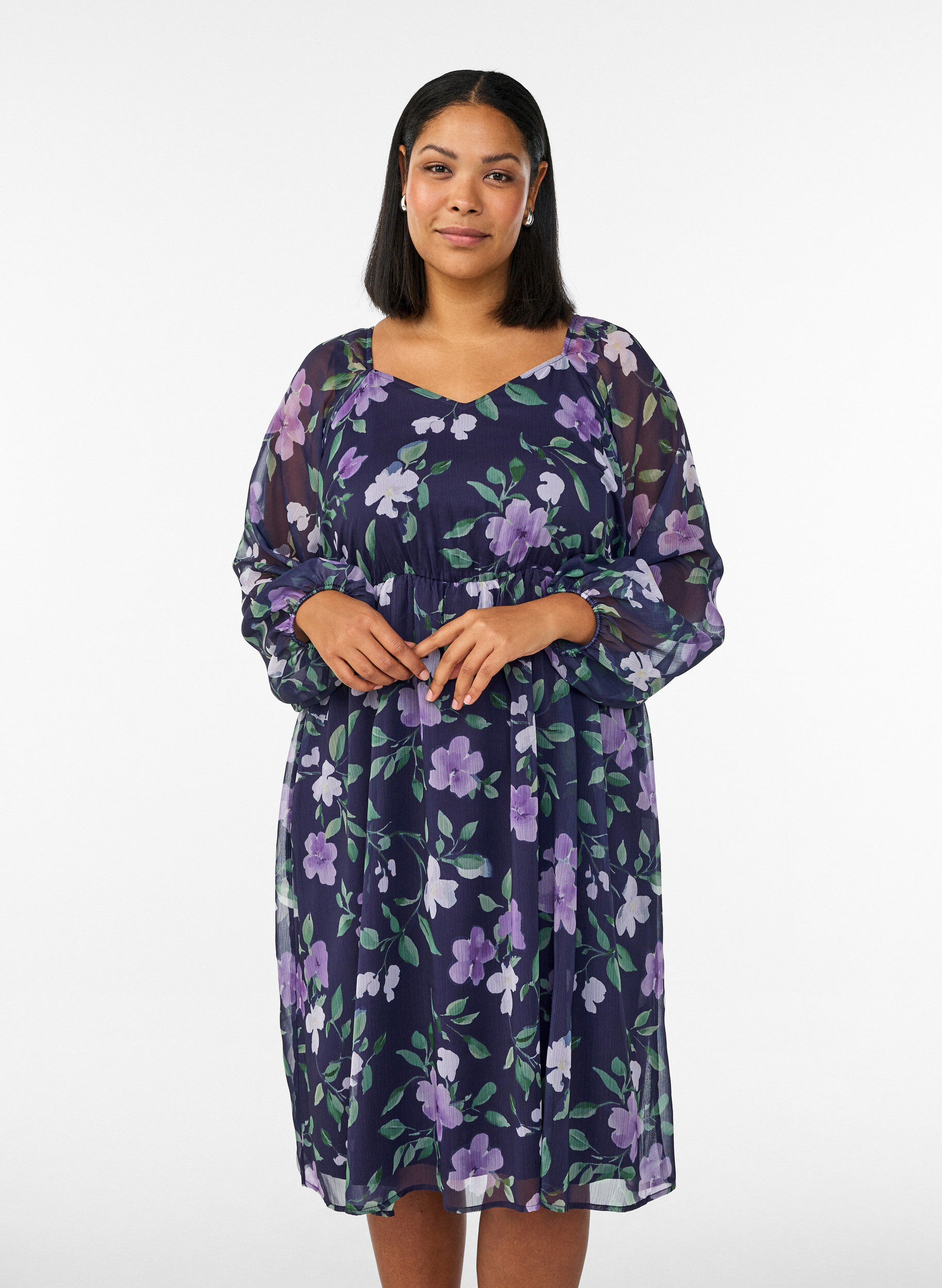 Partykleid aus Chiffon mit langen &Auml;rmeln, Blau, Model
