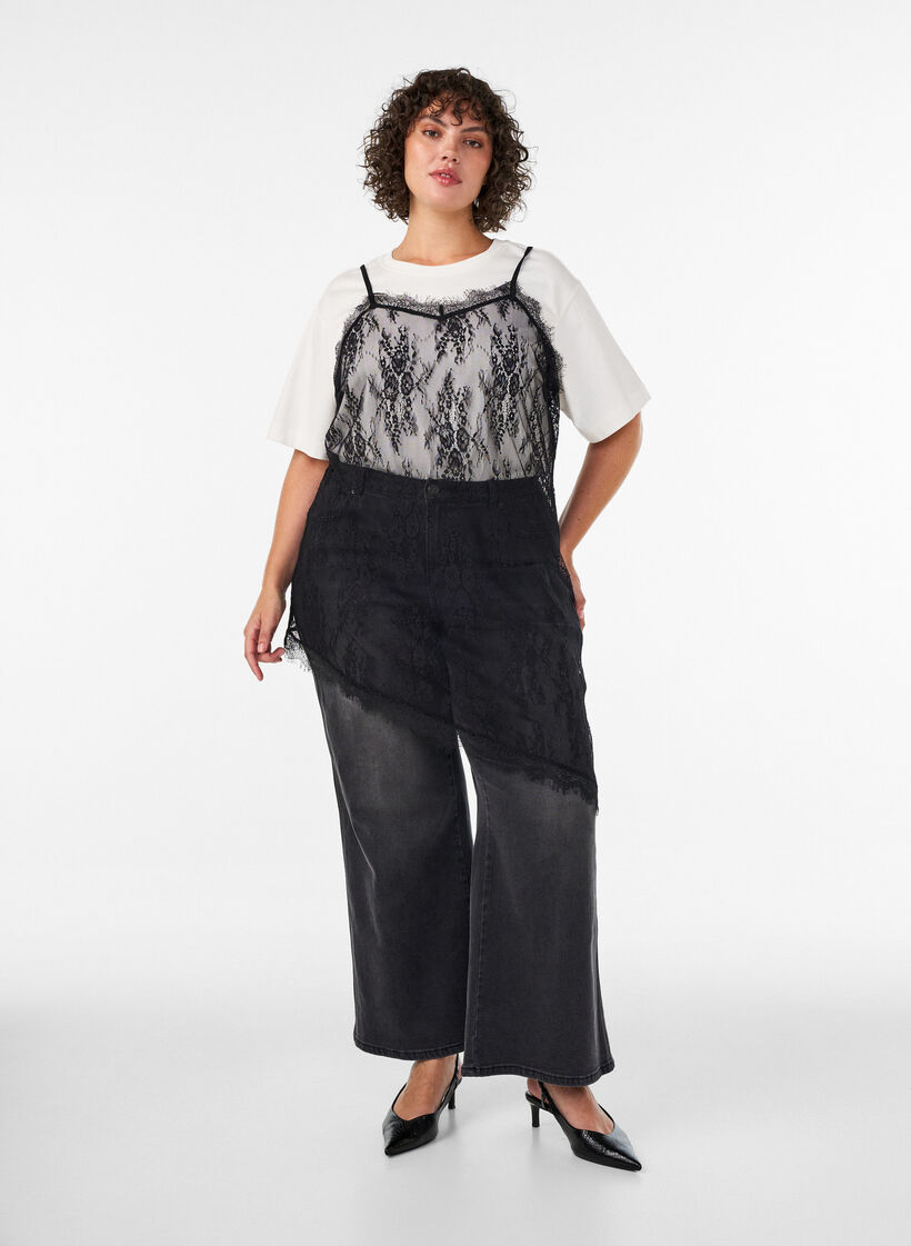 Spitzenkleid mit asymmetrischem Schnitt, Schwarz, Model image number 1