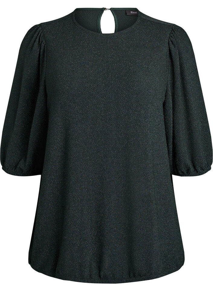 Bluse mit Glitzermuster und 3/4-Ärmeln, Grün, Packshot image number 0