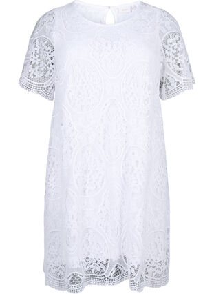 Partykleid aus Spitze mit kurzen Ärmeln, Bright White, Packshot image number 0