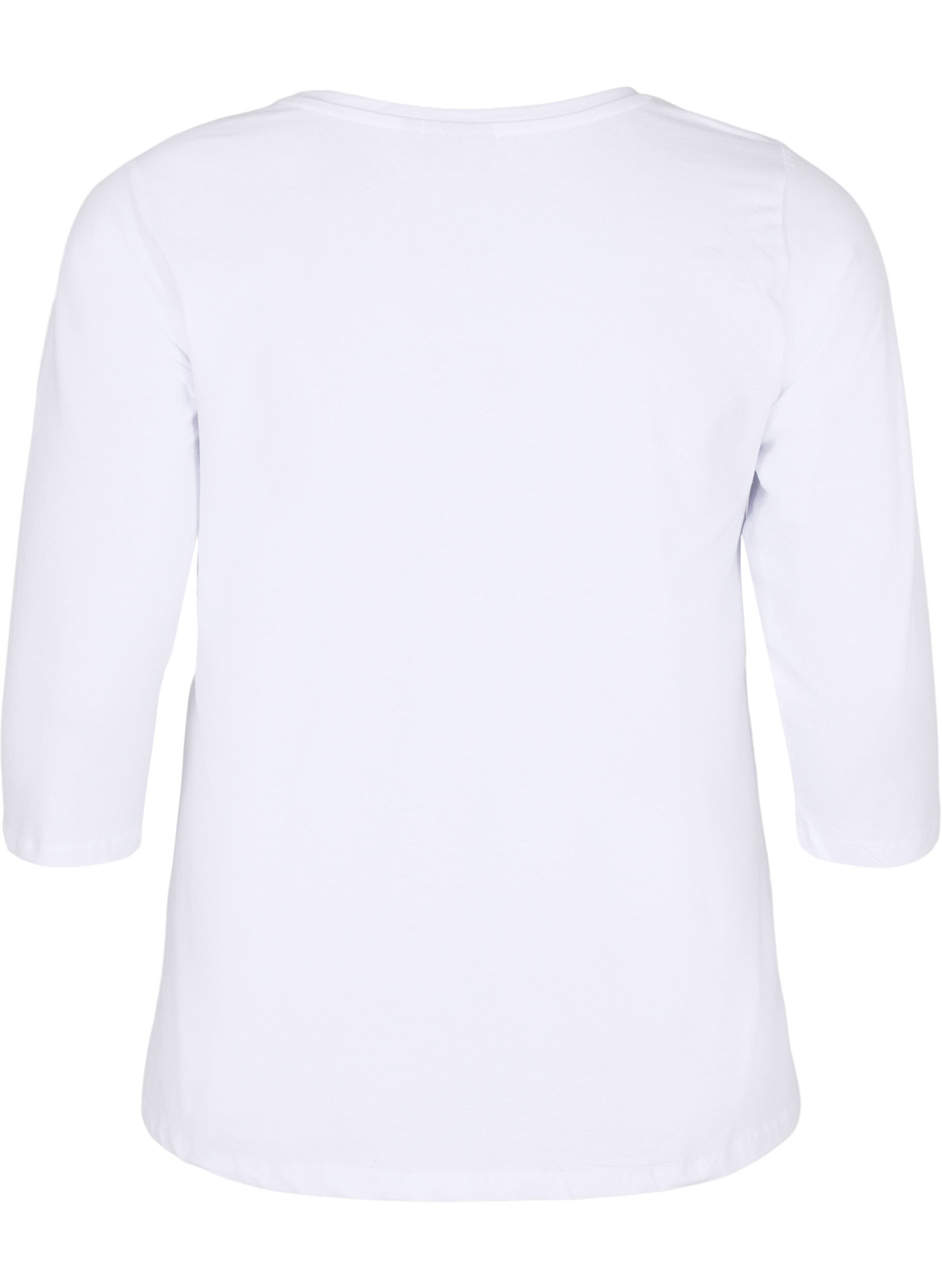 ZizziBasic T-Shirt aus Baumwolle mit 3/4-&Auml;rmeln, Wei&szlig;, Packshot image number 1