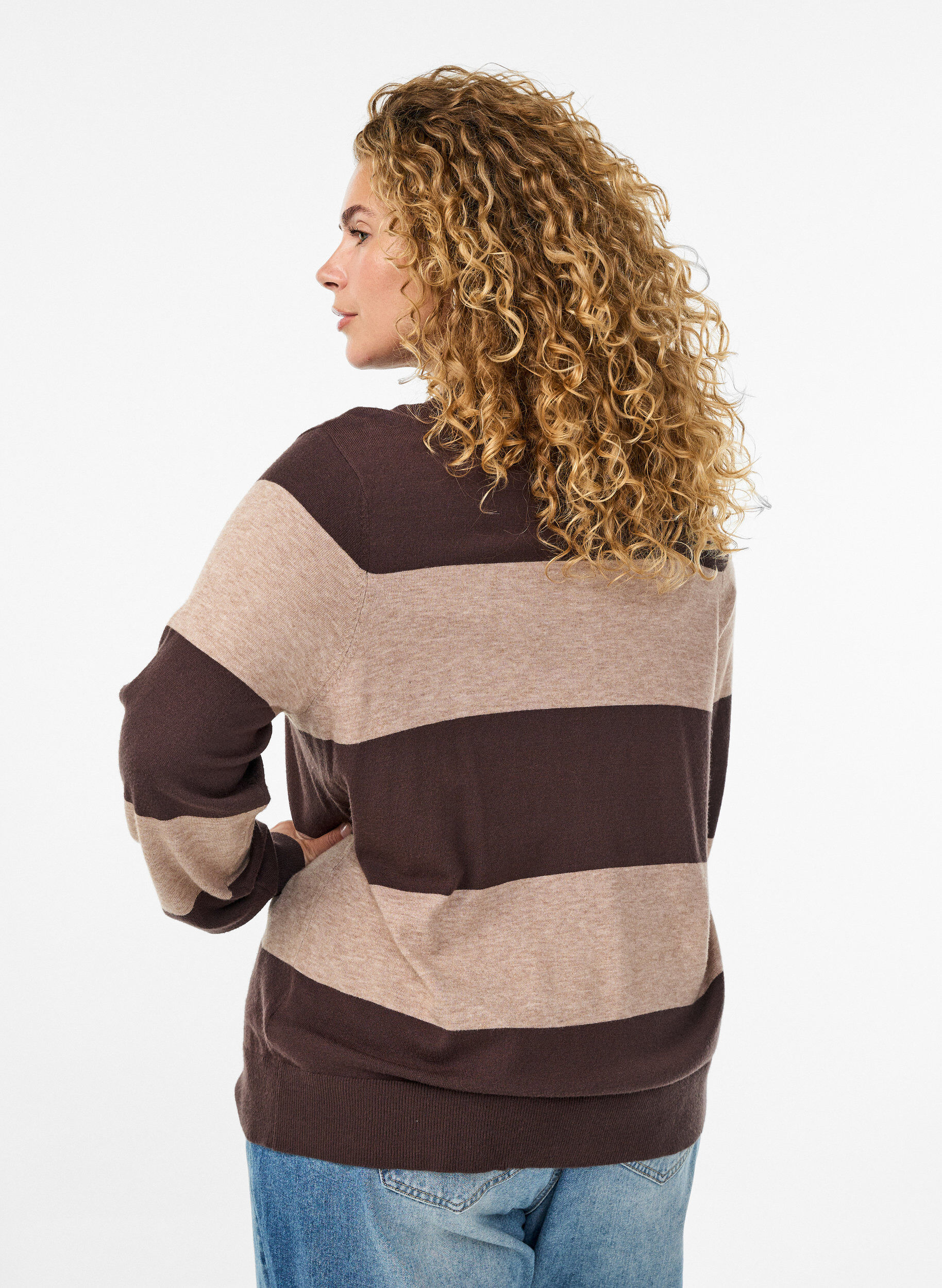 ZizziStrickbluse mit Kragen, Braun, Model image number 2