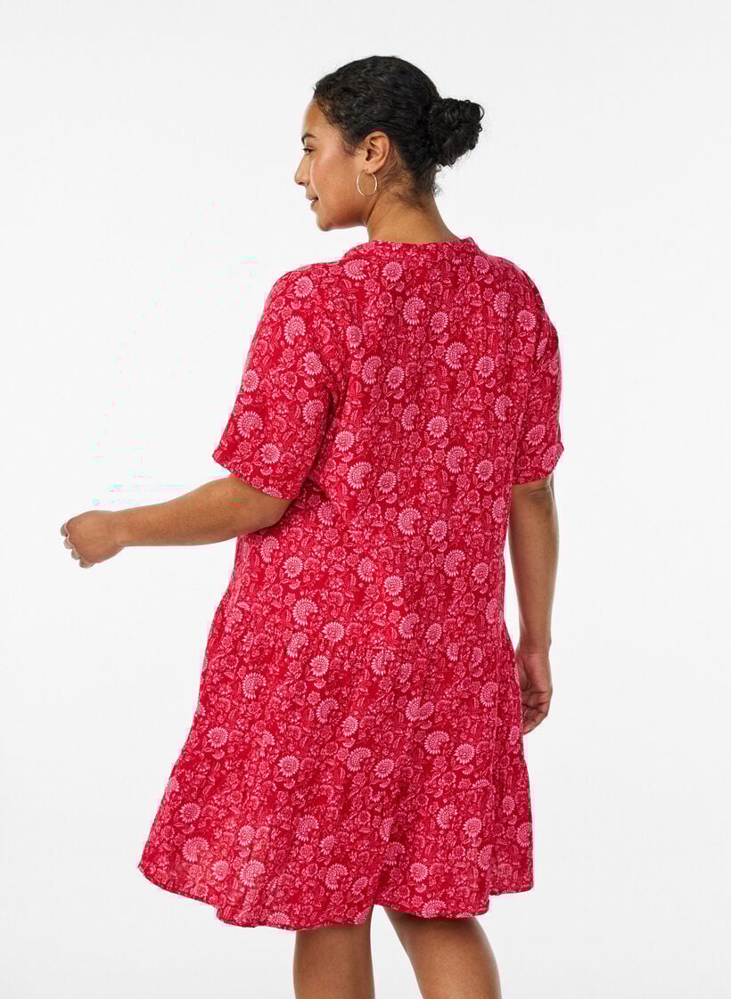 Kurzes A-Linien-Kleid aus Baumwollmusselin, Rot, Model image number 2
