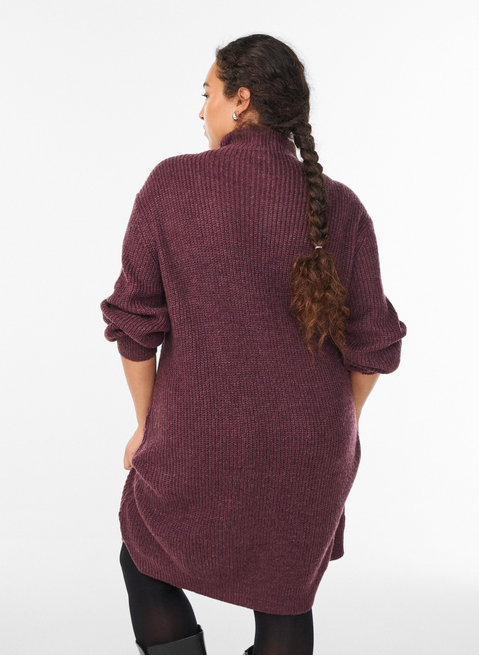 ZizziFLASH - Kurzes Strickkleid mit hohem Kragen, Rot, Model image number 2